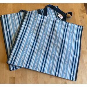 TJ Maxx Reusable Shopping Tote Bags Set of 2 Blue Nautical Rope Stripe‎ New